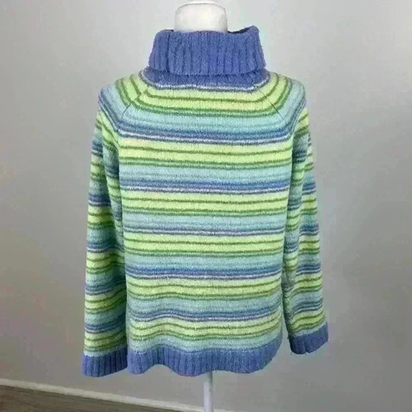 Carolyn Taylor Blue & Green Striped Turtleneck Sweater Size Large - Picture 5 of 10